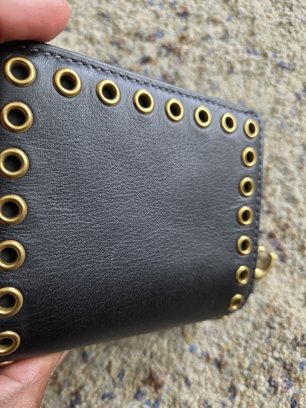 Coach Leather Grommet Snap Wallet Black Gold - Picture 5 of 10